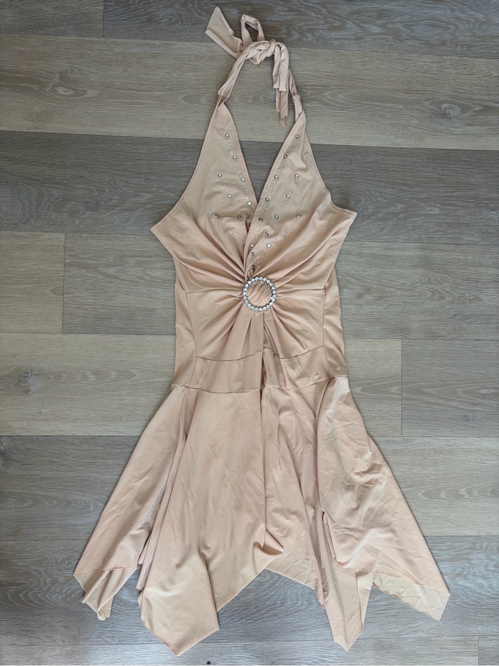 Vintage Y2K Avital Rhinestone Halter Handkerchief Dress L